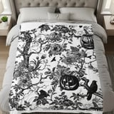 Gothic Toile Halloween Woven Blanket, Vintage Dark Academia Throw Pillow & Tapestry Blanket, Spooky Victorian Botanical Pumpkin Home Decor thumbnail 7