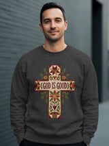 God Is Good Quilted Cross Tee or Sweatshirt, Faux Patchwork Design thumbnail 16