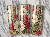 Floral Leopard 20oz Tumbler Wrap, Red Roses Tumbler Design, Cheetah Print, Sublimation PNG, Digital Download, Tumbler Template thumbnail 2