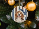 Beagle Christmas Ornament 2026, Cute Dog Lover Holiday Keepsake, Blue Santa Hat Puppy Pet Mom Gift, Rustic Striped Xmas Tree Decor thumbnail 3