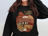 Teaching Is My Fall Sport Tee or Sweatshirt, Faux Patchwork Design thumbnail 2