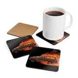 Grand Wagoneer on Fire Corkwood Coaster Set, Cool Car Coasters, Funny Coasters, Skull Decor, Waggy Car Gift, Car Lover Gift for Her thumbnail 3