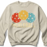 Pickleball Gildan Crewneck Sweatshirt, PICKLEBALL, Court Warm Up Retro Vintage Balls Graphic Fleece Top thumbnail 6