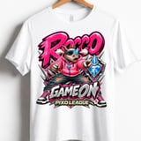 Rocco Rhino Game On Youth Gaming T-Shirt, Boys Girls Gamer Tee, Pink Streetwear Graphic Shirt, Pixo League thumbnail 1