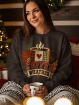 Coffee Weather Sweatshirt, Cozy Fall Coffee Lover Hoodie, Rustic Quilted Patchwork Print Autumn Aesthetic Crewneck, Cute Fall Tote Bag thumbnail 6