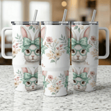 Bunny 40oz Tumbler Wrap, Digital Easter Design, Seamless Distressed Tapered, Rabbit Tumbler Sublimation, Cute Animal Design Digital thumbnail 3