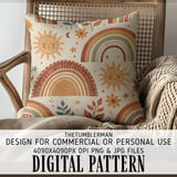 Digital Pattern Bundle, Boho Rainbows, Sun Stars Moon, Seamless Repeat Pattern, Neutral Tones, Digital Paper, Scrapbooking, Commercial Use thumbnail 5