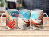 Vibrant Coral Reef Mug Sublimation Wrap for 11oz 15oz Mugs, Underwater Ocean Digital Design, Marine Life PNG Art File thumbnail 7