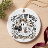 Ghost Book Lover Ornament, Cute Spooky Reader Christmas Decor, Introvert Bookish Gift, Iced Coffee Reading Lover Tree Ornament thumbnail 6