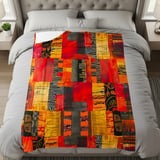 Modern Abstract Art Velveteen Blanket, Geometric Woven Throw Pillow, Red Orange Eclectic Decor, Contemporary Home Art Statement thumbnail 9