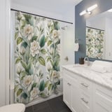 Gardenia Bloom Watercolor Shower Curtain thumbnail 3
