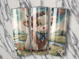 Cute Highland Cow 20oz Tumbler Wrap, Seamless Tumbler Design, Baby Cow Tumbler, Floral Tumbler Wrap, Cow Sublimation Design thumbnail 2
