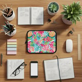 Vibrant Tropical Floral Laptop Sleeve, Preppy Bright Flower Accessory Pouch, Colorful Botanical Tablet Case Gift thumbnail 3