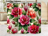Magnolia Tumbler Wrap Sublimation PNG | Seamless Tapered 20oz Floral Digital Design with Faux Gold & Free Car Coasters thumbnail 1