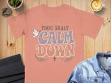 Thou Shalt Calm Down Christian T-Shirt, Retro Groovy Faith Tee, Vintage Dove Cross Shirt, Inspirational Peaceful Spiritual Gift for Her thumbnail 11