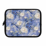 Blue Leopard White Peony Laptop Sleeve, Faux Lace Floral Tech Bag, Artistic Accessory Pouch, Romantic Gift For Her thumbnail 2