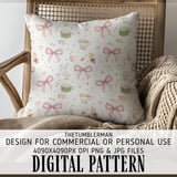 Digital Bundle, Pink Bow Pattern, Watercolor Teacup, Macarons, Digital Pattern, Commercial Use, Digital Scrapbooking, Party Decor, Digital thumbnail 5