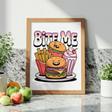 Bite Me Burger Fries Milkshake Digital Download, Cute Fast Food Art, Funny Kawaii Foodie Graphic, Kitchen Wall Decor PNG, Digital Product. thumbnail 5