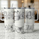 Butterfly Floral Luxury 40oz Tumbler Wrap Sublimation, Seamless Distressed Tapered, Luxury Bridal Design, Free Car Coasters, Digital Design thumbnail 2