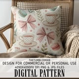 Digital Pattern, Digital Bundle, Macarons, Tea Cup, Floral, Bows, Seamless Pattern, Digital Paper, Commercial Use, Personal Use thumbnail 5