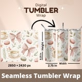 Digital Pattern Bundle, Watercolor Bows, Coffee Cups, Macarons, Floral Design, Digital Paper Pack, Scrapbooking, Commercial Use Digital thumbnail 9
