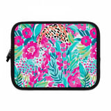 Vibrant Floral Laptop Sleeve, Pink Teal Botanical Accessory Pouch, Abstract Pattern Tech Case, Summer Gifts for Her thumbnail 2