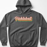 Pickleball Gildan Fleece Hoodie, Pickleball Vintage 70s Rainbow Layered Script, Warm Court Pullover thumbnail 4
