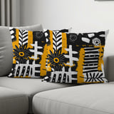 Abstract Floral Velveteen Blanket, Boho Black White Yellow Throw Pillow, Modern Botanical Woven Blanket, Eclectic Art Decor Gift Idea thumbnail 3