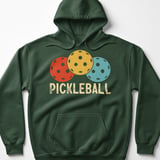 Pickleball Gildan Fleece Hoodie, PICKLEBALL Retro Triple Ball Graphic, Warm Court Pullover Sweatshirt thumbnail 5