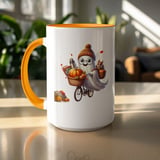 Halloween Mug, Cute Ghost, Squirrel, Pumpkin, Fall Decor, Autumn Leaves, Spooky Season, Bicycle Ride, Cozy Gift, Holiday Coffee Cup thumbnail 9