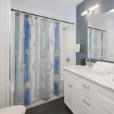 Seashell Coastal Stripe Shower Curtain thumbnail 3