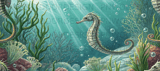 40oz Tumbler Sublimation Wrap Digital Seahorse Ocean Design, Seamless Underwater Marine Life Skinny Tapered Tumbler PNG thumbnail 13