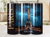 Eiffel Tower Lightning Tumbler Wrap Digital Design | Dramatic Paris Night Sky 20oz Skinny Tumbler PNG Sublimation | Faux Gold Cityscape thumbnail 3