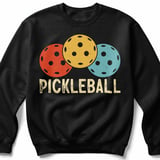 Pickleball Gildan Crewneck Sweatshirt, PICKLEBALL, Court Warm Up Retro Vintage Balls Graphic Fleece Top thumbnail 1