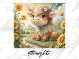 Highland Cow Tumbler, Cute Cow Wrap, Floral Tumbler, 20oz. Seamless Tumbler Wrap, Cow Tumbler Design, Farm Animal Tumbler, Daisy Cow thumbnail 4