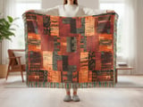 Modern Abstract Art Velveteen Blanket, Geometric Woven Throw Pillow, Red Orange Eclectic Decor, Contemporary Home Art Statement thumbnail 2