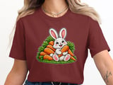 Cute lucky Bunny Rabbit T-Shirt, Carrots Graphic Tee, Animal Lover Gift, Soft Casual Apparel, Unisex Clothing thumbnail 5