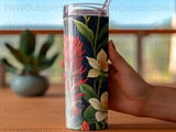 Tropical Floral Tumbler Wrap 20oz Digital PNG for Sublimation, Seamless Dark Botanical Exotic Flowers Design, Gift for Her Download thumbnail 4