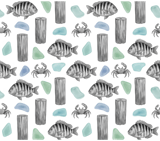 Digital Pattern, Fish, Crab, Driftwood, Sea Glass, Digital Paper, Repeat Pattern, Seamless Pattern, Fabric Design, Digital Bundle thumbnail 8