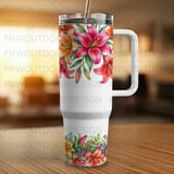 40oz Tumbler Sublimation PNG, Distressed Lily Floral Seamless Tapered Wrap, Add Name for Personalization, Digital Design, Free Car Coasters thumbnail 3