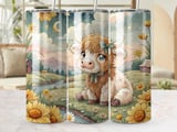 Cute Cow Tumbler Wrap, 20oz Seamless Tumbler, Watercolor Highland Cow, Floral Cow Tumbler, Farm Animal Tumbler, Cow Lover Gift thumbnail 1
