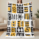 Abstract Mudcloth Pattern Velveteen Blanket, Boho African Design Throw Pillow, Geometric Black Yellow White Woven Blanket, Eclectic Home thumbnail 10