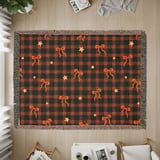 Cozy Plaid Bow Velveteen Blanket, Rustic Autumn Star Pattern Throw Pillow, Fall Woven Blanket, Halloween Home Decor Gift thumbnail 12