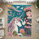 Magical Unicorn Blanket Pillow Pillow Case: Floral Girl Art, Rainbow, Fantasy thumbnail 8