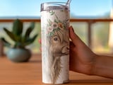 Floral Highland Cow 20oz Seamless Tumbler Wrap, Western Tumbler Design, Cactus Tumbler, Bohemian Cow Tumbler, Cute Animal Tumbler Wrap thumbnail 3