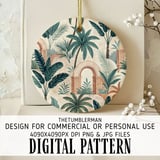 Tropical Palm Tree Digital Pattern, Digital Bundle, Boho Leaves Seamless, Vintage Wall Art Printable, Exotic Jungle Plant Clipart, Digital thumbnail 3