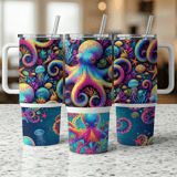 Rainbow Octopus Tumbler Wrap, 40oz Sublimation Design, Seamless Digital Download, Colorful Sea Life, Distressed Tapered thumbnail 3