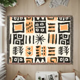 Abstract Mudcloth Pattern Velveteen Blanket, Boho African Design Throw Pillow, Geometric Black Yellow White Woven Blanket, Eclectic Home thumbnail 14