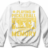 Pickleball Gildan Crewneck Sweatshirt, Playing Pickleball What's The Score Who Just Served Improves Memory, Court Warm Up thumbnail 2
