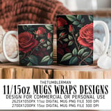 Red Rose Tumbler Design, Floral Digital Papers, Watercolor Flower Backgrounds, Junk Journal Pages, Printable png, Digital Scrapbooking Paper thumbnail 4